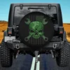 Camo skull with crossed wrenches and American flag spare tire cover for Jeep