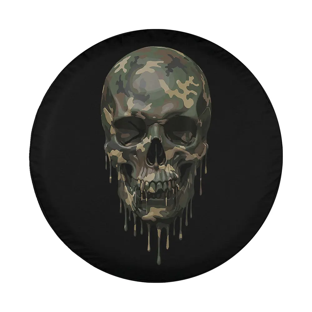 Camo skull drip green tactical military head design for spare tire cover