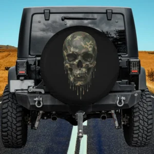 Camo skull drip green tactical military head spare tire cover no camera hole