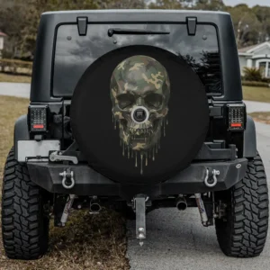 Camo skull drip green tactical military head spare tire cover with camera hole