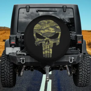 Camo skull symbol military graphic spare tire cover with no camera hole on Jeep