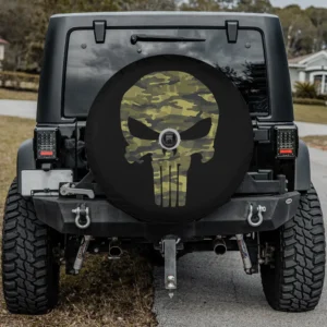 Camo skull symbol military graphic spare tire cover with backup camera hole for SUV