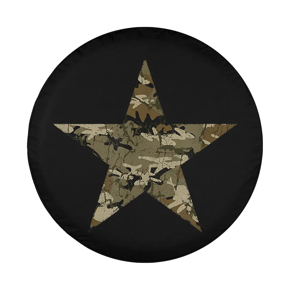camo star military graphic design for rv spare tire cover closeup
