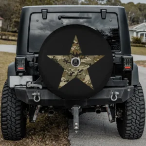 camo star military graphic rv spare tire cover with camera hole option