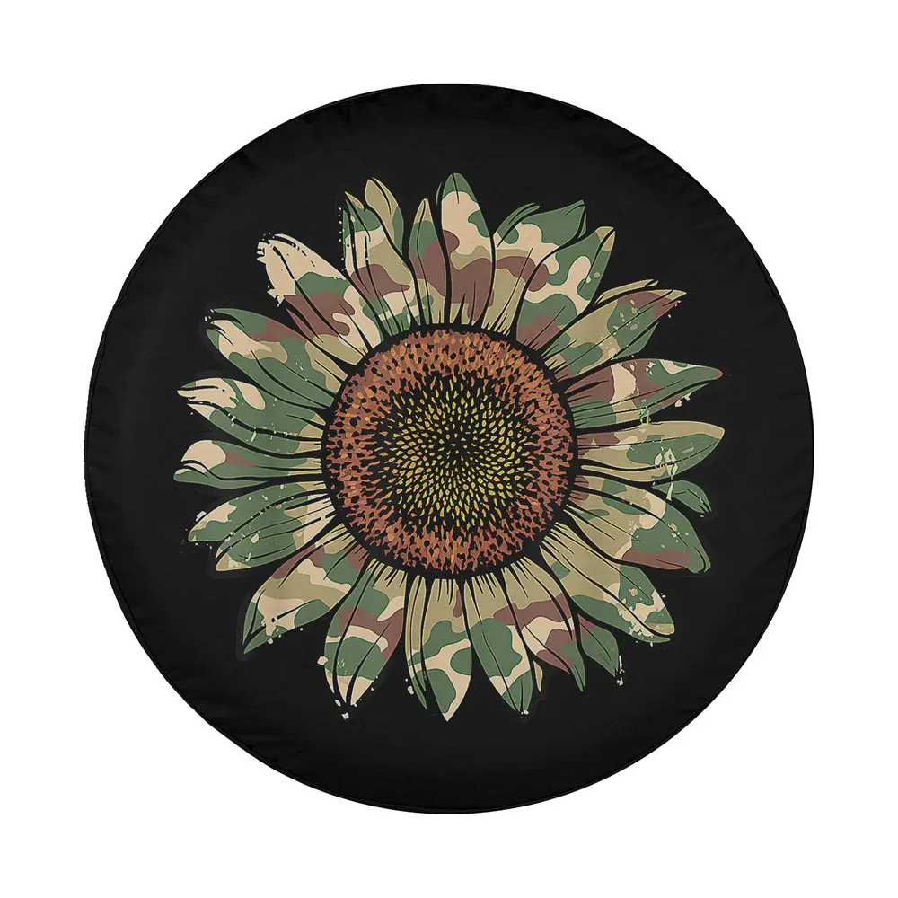 Camo sunflower camouflage nature lover design for spare tire cover closeup