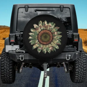 Camo sunflower camouflage nature lover spare tire cover with no camera hole on RV
