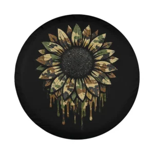 Camo sunflower dripping petals hunting design for spare tire cover, RV, Jeep, SUV, trailer