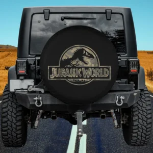 Camo T-Rex fossil Jurassic World spare tire cover for travel trailer, no camera hole