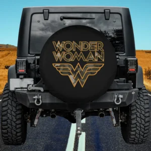 Camo Wonder Woman orange outline spare tire cover with no camera hole for Jeep, SUV, RV, or travel trailer