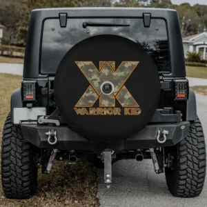 camo X orange outline warrior kid spare tire cover with camera hole