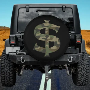 Camouflage Dollar Sign Graphic Jeep Spare Tire Cover No Camera Hole