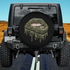 Camouflage dripping lips biting mouth spare tire cover no camera hole for camper, Jeep, SUV