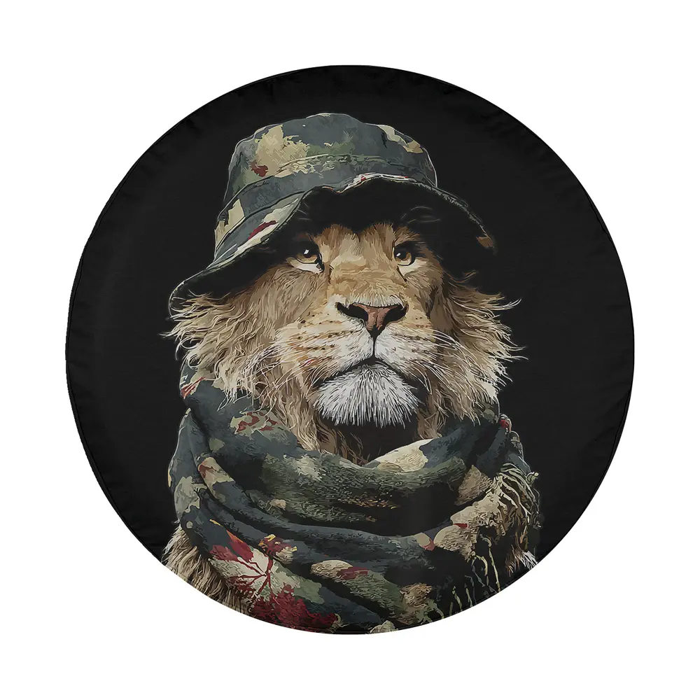 Camouflage hat lion scarf animal hunter wildlife design graphic