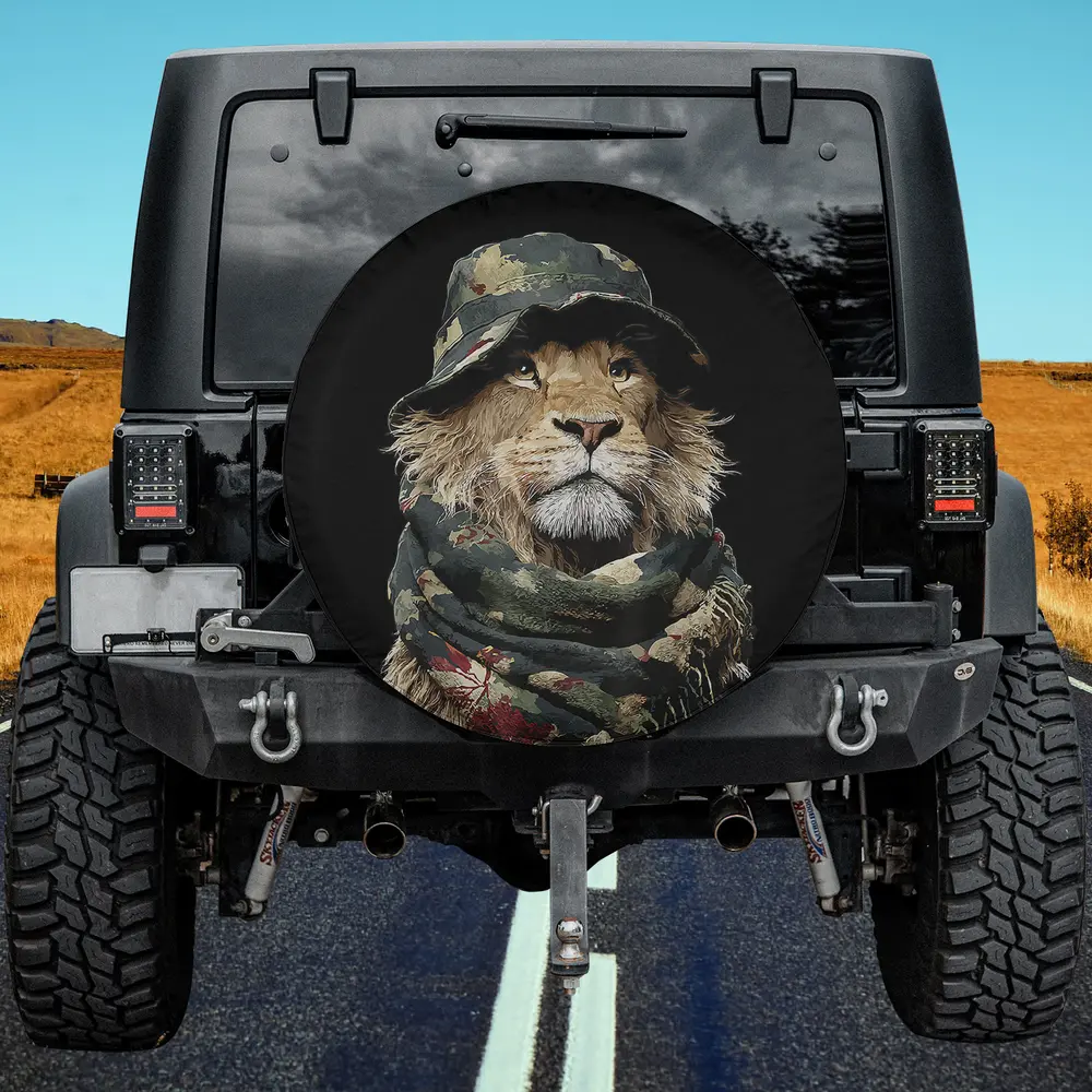 Camouflage Hat Lion Scarf Animal Hunter Spare Tire Cover No Camera Hole