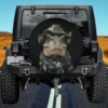 Camouflage hat T-rex camo dinosaur hunter spare tire cover with no camera hole on Jeep