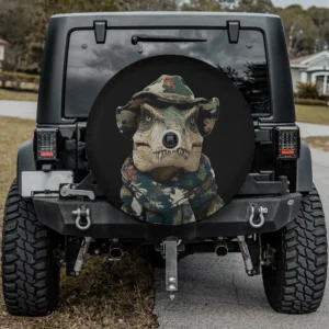 Camouflage hat T-rex camo dinosaur hunter spare tire cover with backup camera hole for RV
