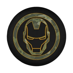 Closeup of Marvel camouflage Iron Man helmet outline spare tire cover design