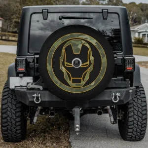 Marvel Avengers Iron Man helmet camouflage spare tire cover with backup camera hole for Jeep and trailer