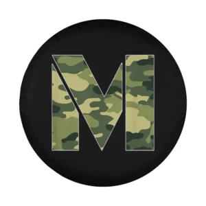camouflage letter m black background design spare tire cover