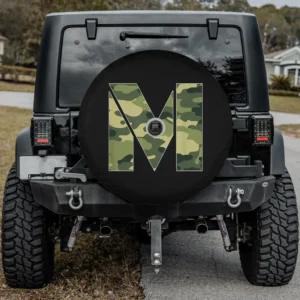 camouflage letter m black background spare tire cover for Honda CRV with camera hole