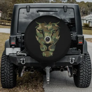 Camouflage lion face hunter camouflage spare tire cover with backup camera hole on RV