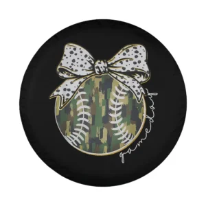 Camouflage baseball with polka dot bow and game day script design only