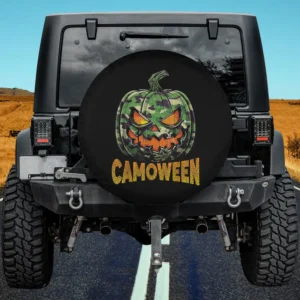 Camouflage scary pumpkin camoween halloween spare tire cover with no camera hole for Ford Bronco Sport