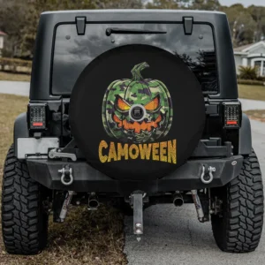 Camouflage scary pumpkin camoween halloween spare tire cover with camera hole for Ford Bronco Sport