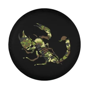 Camouflage scorpion graphic black spare tire cover design closeup