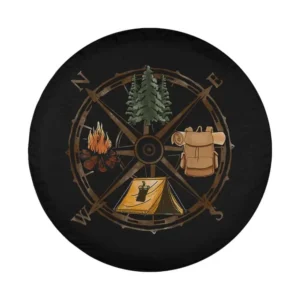Camping compass pine tree backpack campfire illustrated design for spare tire cover