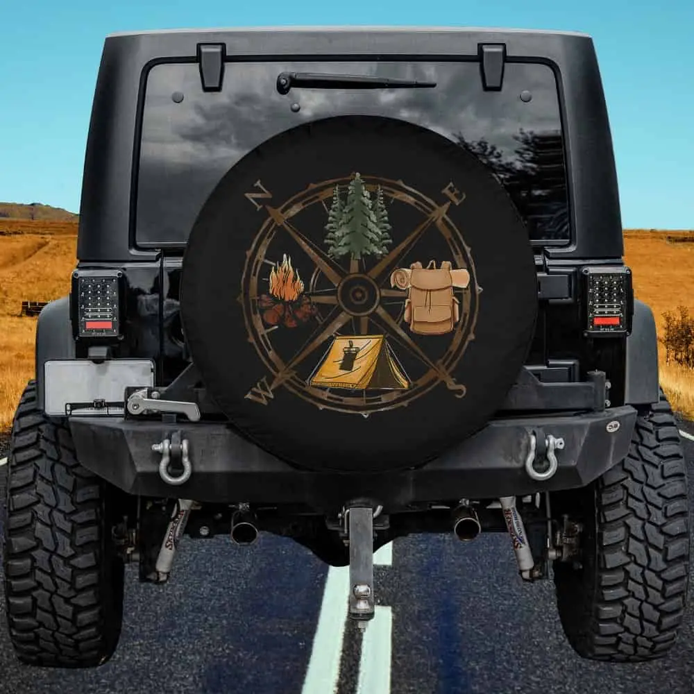 Camping compass pine tree backpack campfire spare tire cover no camera hole for Jeep Gladiator