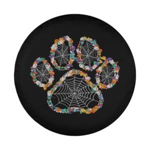 cartoon candy ghost paw print Halloween dog spare tire cover art