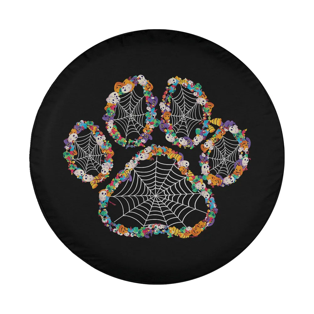 cartoon candy ghost paw print Halloween dog spare tire cover art