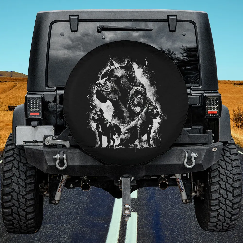 Black White Sketch Cane Corso Vintage Italian Mastiff Spare Tire Cover No Camera Hole