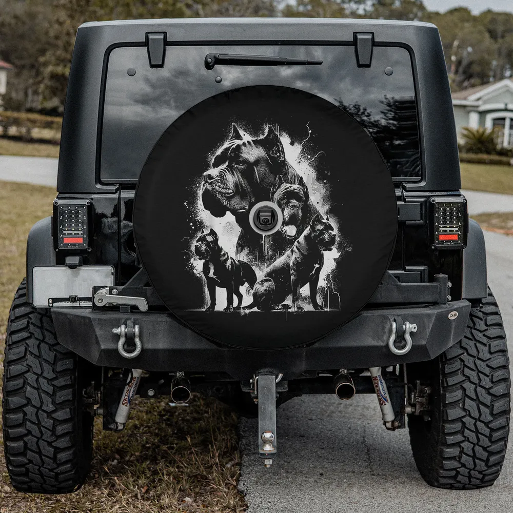 Cane Corso dog breed vintage Italian Mastiff spare tire cover with camera hole