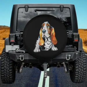 Cartoon Basset Hound Droopy Ears Dog Breed Spare Tire Cover No Camera Hole