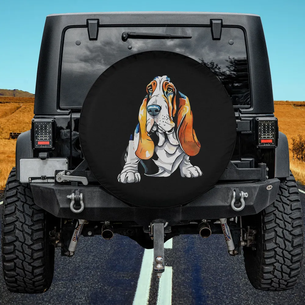 Cartoon Basset Hound Droopy Ears Dog Breed Spare Tire Cover No Camera Hole
