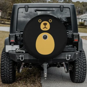 cartoon bear face tan oval belly spare tire cover with camera hole for Jeep