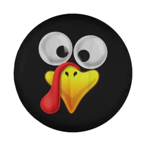 Cartoon big eyes yellow beak turkey face design for Thanksgiving spare tire cover