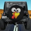Cartoon big eyes yellow beak turkey face spare tire cover no camera hole for Jeep and SUV
