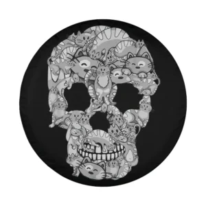 Cartoon cat skull illustration Halloween spare tire cover design close-up