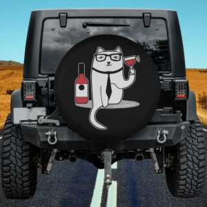 Cartoon Glasses Cat Wine Bottle Spare Tire Cover No Camera Hole