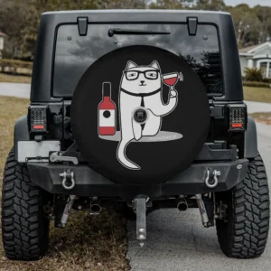 Cartoon cat wine bottle spare tire cover with backup camera hole for Jeep SUV RV