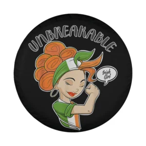 Cartoon Irish girl headscarf unbreakable design for St. Patrick's Day spare tire cover