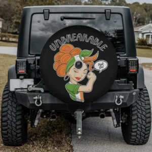 Cartoon Irish girl unbreakable St. Patrick's Day spare tire cover with backup camera hole