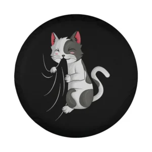 Cartoon kitty scratching design for cat spare tire cover, girls and pet lovers