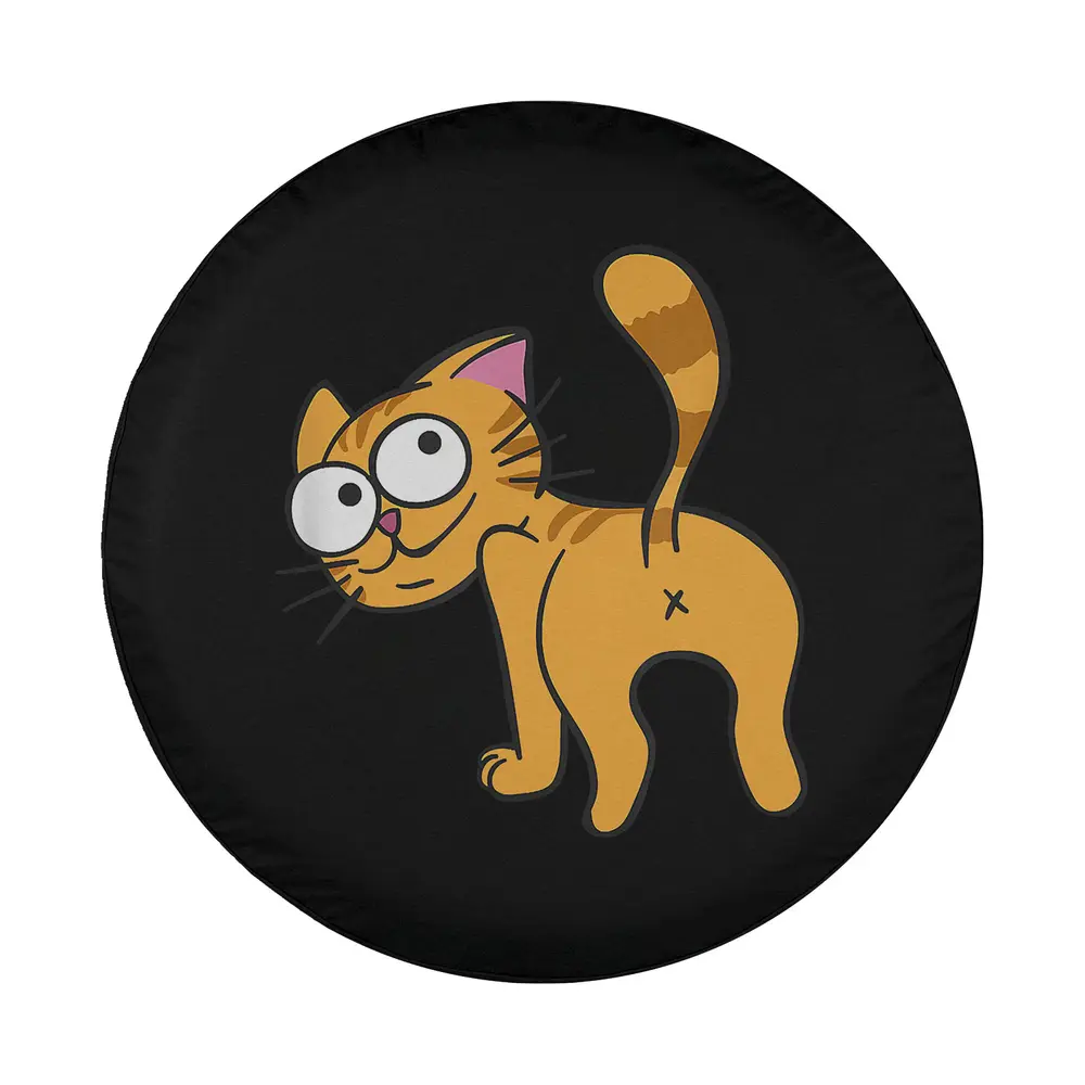 Cartoon orange kitten with raised tail cat butt design for spare tire cover
