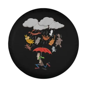 Cartoon raining cats and dogs umbrella design art for spare tire cover