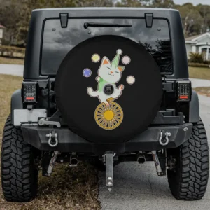 cat juggling circus balls unicycle spare tire cover with camera hole option