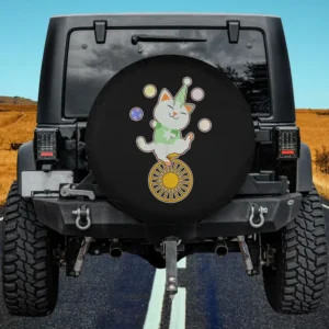 Cute Cat Juggling Circus Balls Unicycle Spare Tire Cover No Camera Hole